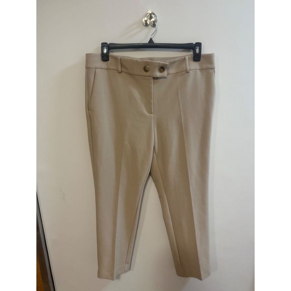 Loft Slim Fit Ankle Pants Tan Beige Double Button Trousers 12 check pics